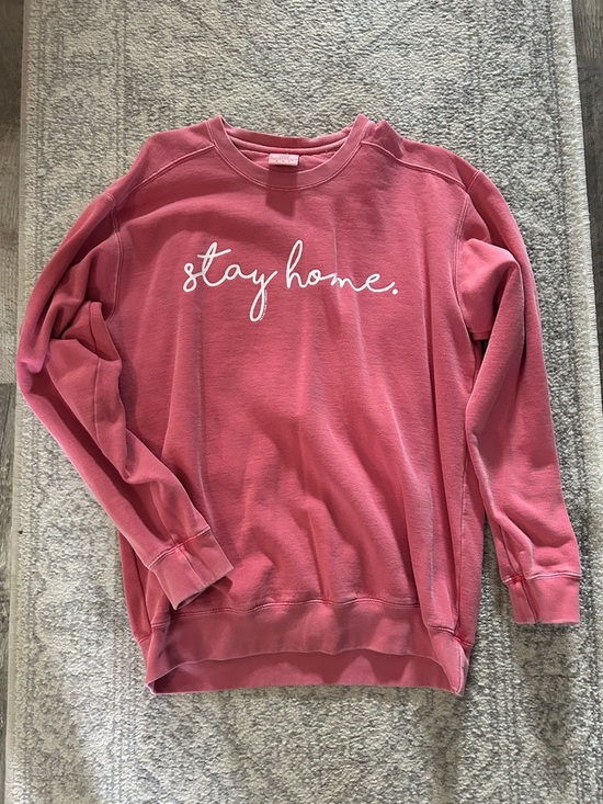 Comfort Colors Sweaters - Comfort Colors "stay home." Pink Crewneck Sweatshirt